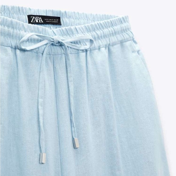 SOLD OUT!! ZARA LINEN BLEND WIDE LEG PANTS LIGHT BLUE XL 𩵠- Picture 3 of 5